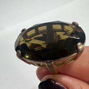 Size 6 Extra Large Jumbo Smokey Quartz Topaz Crystal Metal Basket Cocktail Ring
